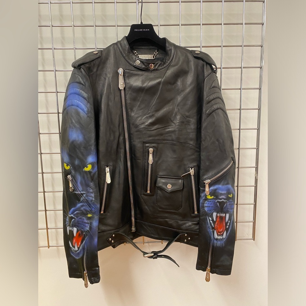 Philipp Plein Men’s Leather Jacket Painted